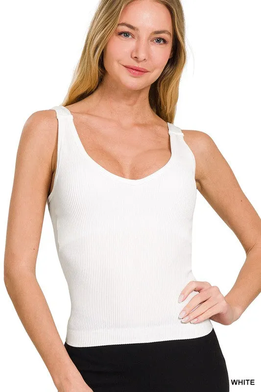 Ribbed Bra Padded V-Neck Tank Top