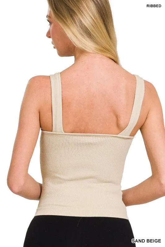 Ribbed Bra Padded V-Neck Tank Top