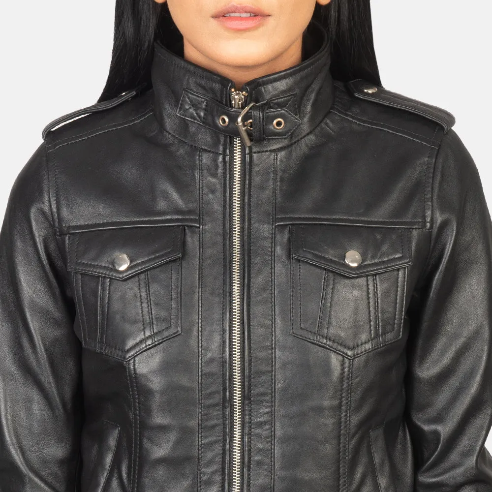 Roza Hooded Leather Bomber Jacket
