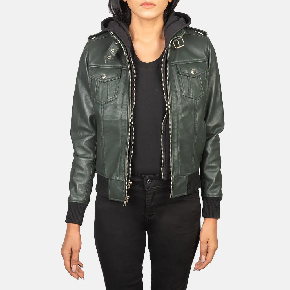 Roza Hooded Leather Bomber Jacket