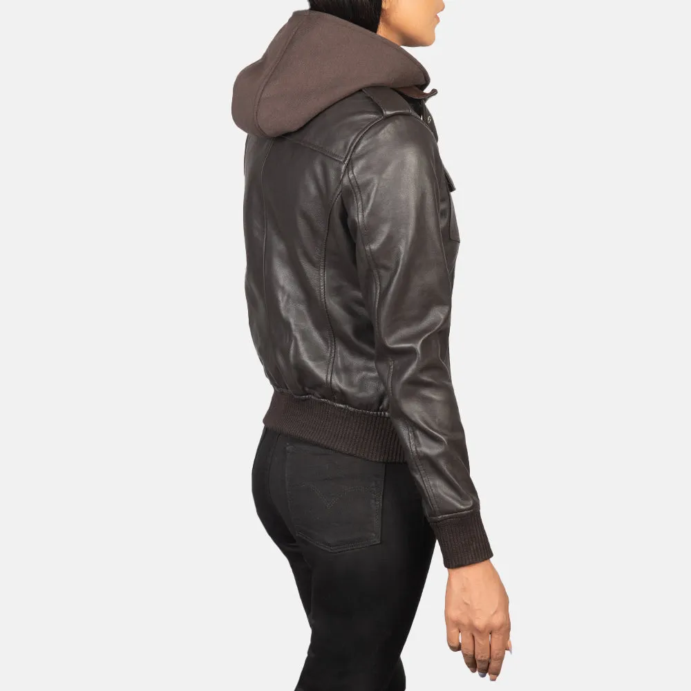 Roza Hooded Leather Bomber Jacket