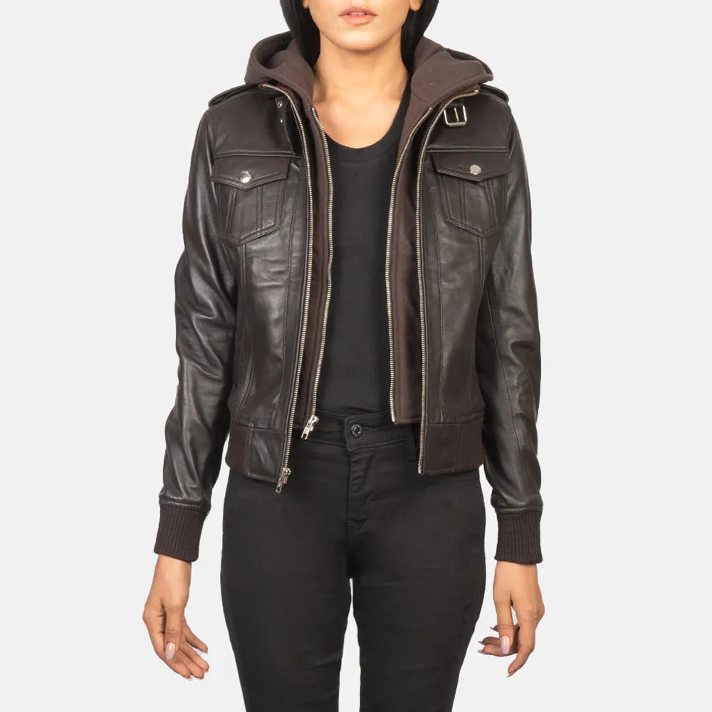 Roza Hooded Leather Bomber Jacket