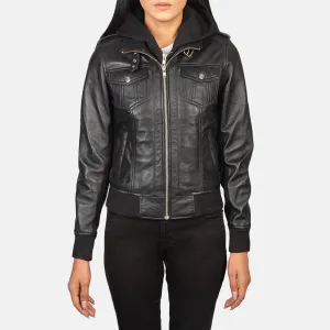Roza Hooded Leather Bomber Jacket