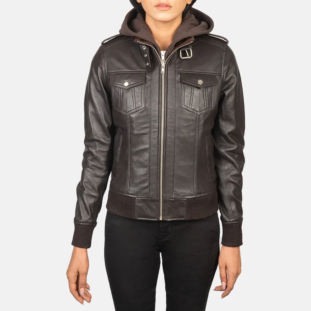 Roza Hooded Leather Bomber Jacket