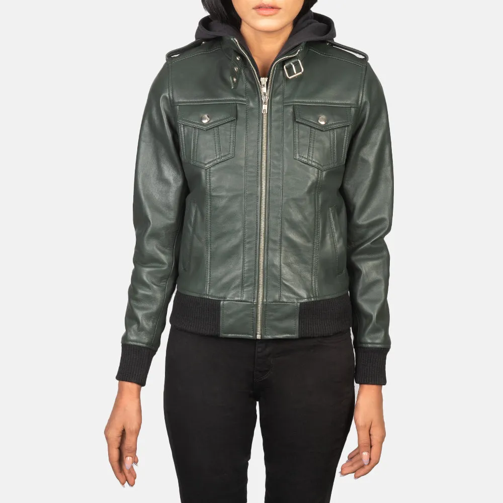 Roza Hooded Leather Bomber Jacket