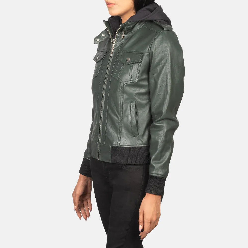 Roza Hooded Leather Bomber Jacket