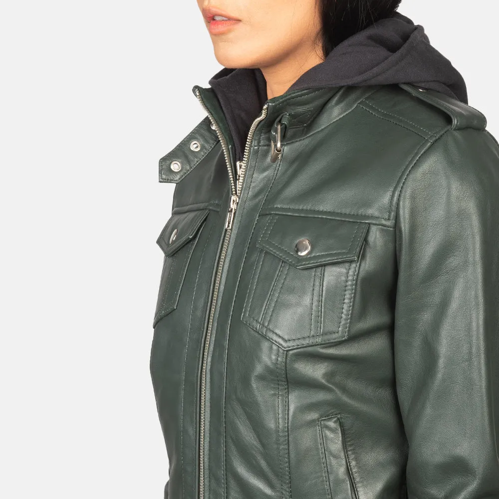 Roza Hooded Leather Bomber Jacket