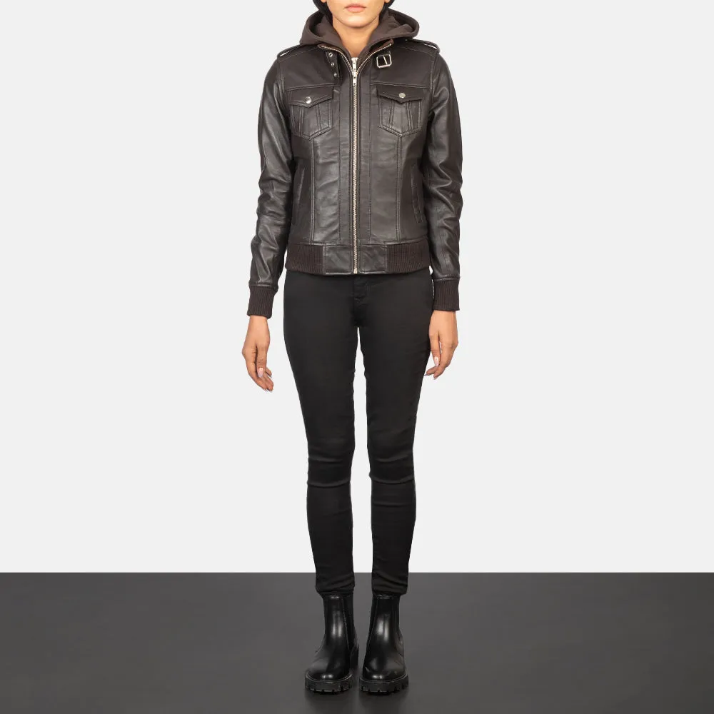 Roza Hooded Leather Bomber Jacket