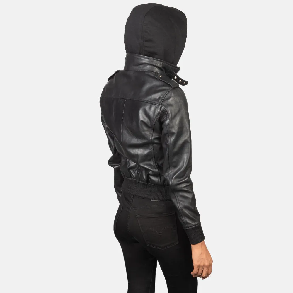 Roza Hooded Leather Bomber Jacket