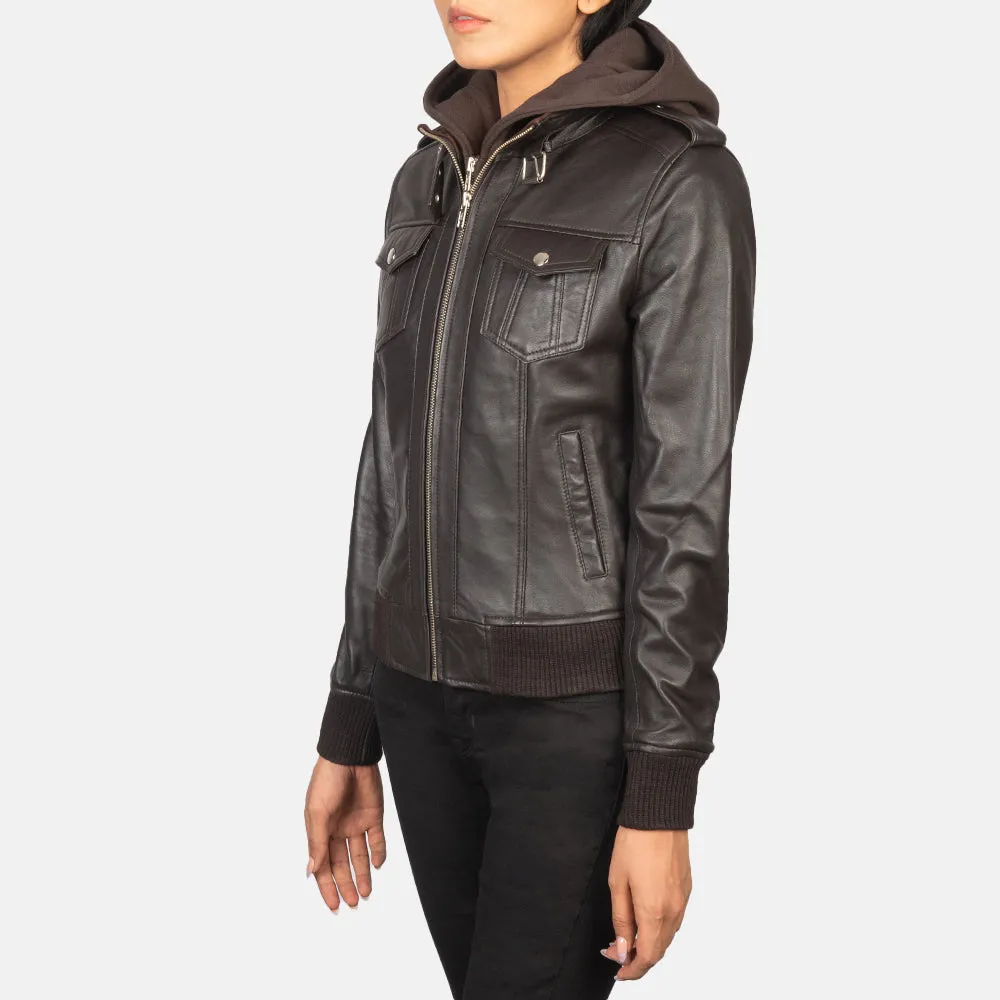 Roza Hooded Leather Bomber Jacket