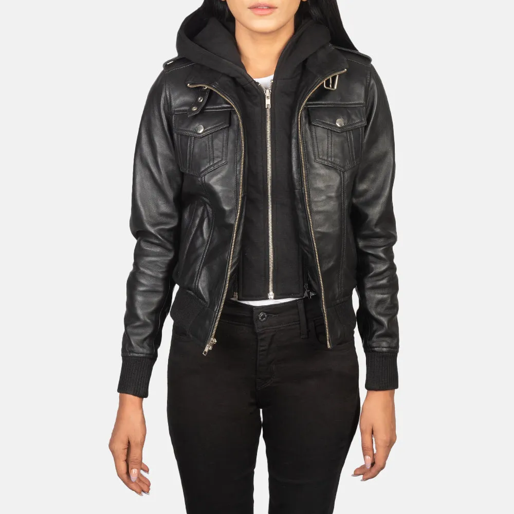Roza Hooded Leather Bomber Jacket
