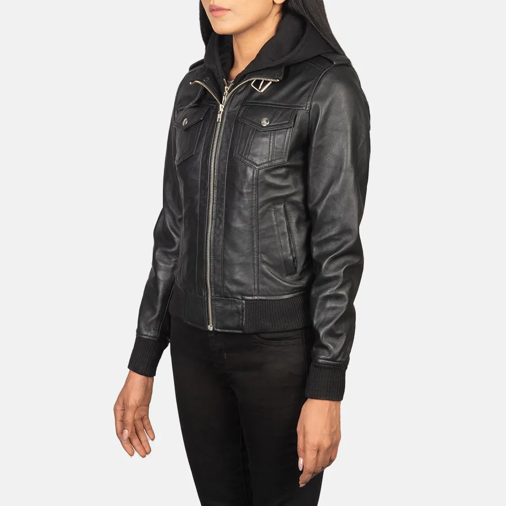Roza Hooded Leather Bomber Jacket
