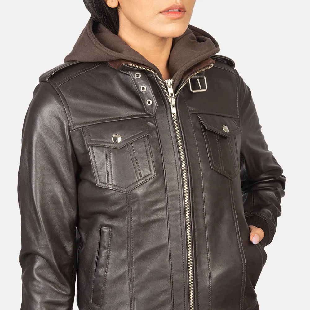 Roza Hooded Leather Bomber Jacket