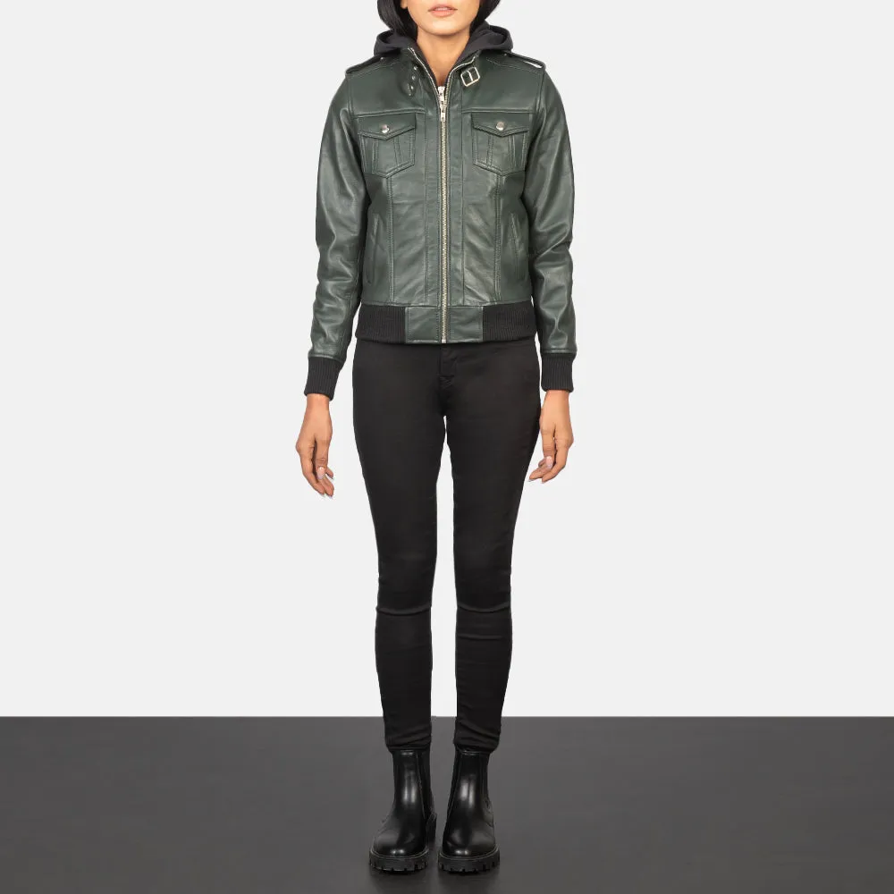 Roza Hooded Leather Bomber Jacket