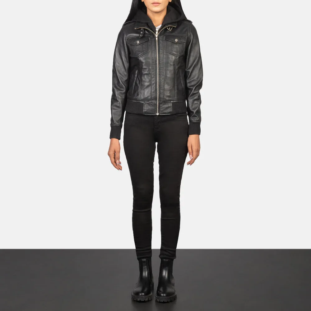 Roza Hooded Leather Bomber Jacket