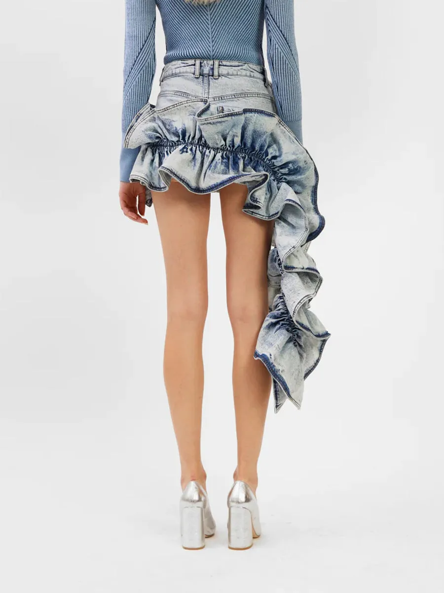 RUFFLE JEAN SKIRT