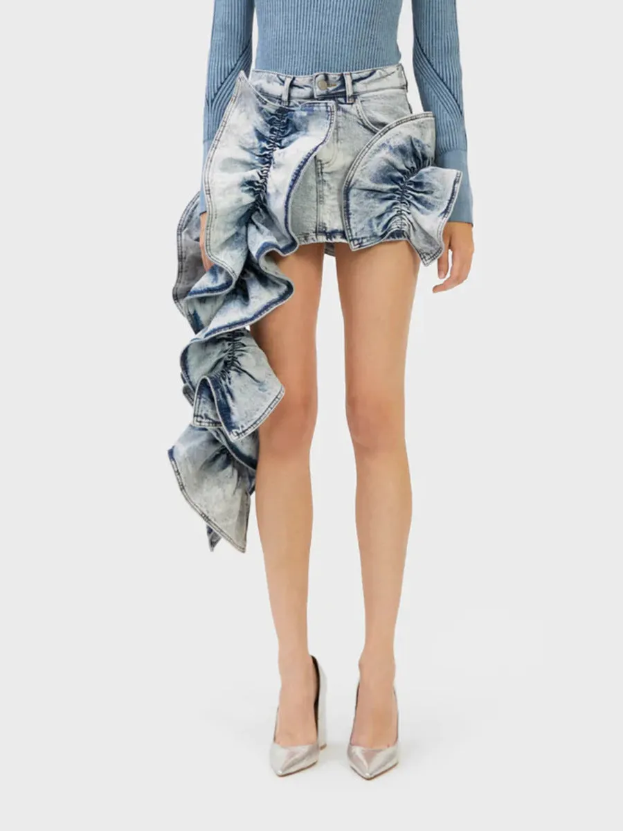 RUFFLE JEAN SKIRT
