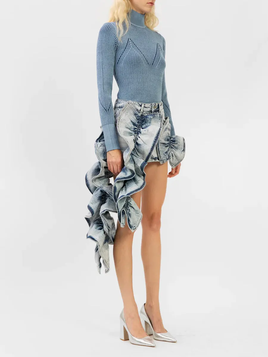RUFFLE JEAN SKIRT