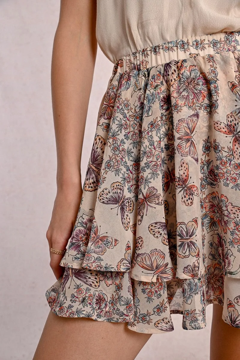 RUFFLED PRINTED MINI SKIRT