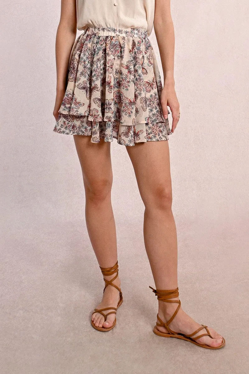 RUFFLED PRINTED MINI SKIRT