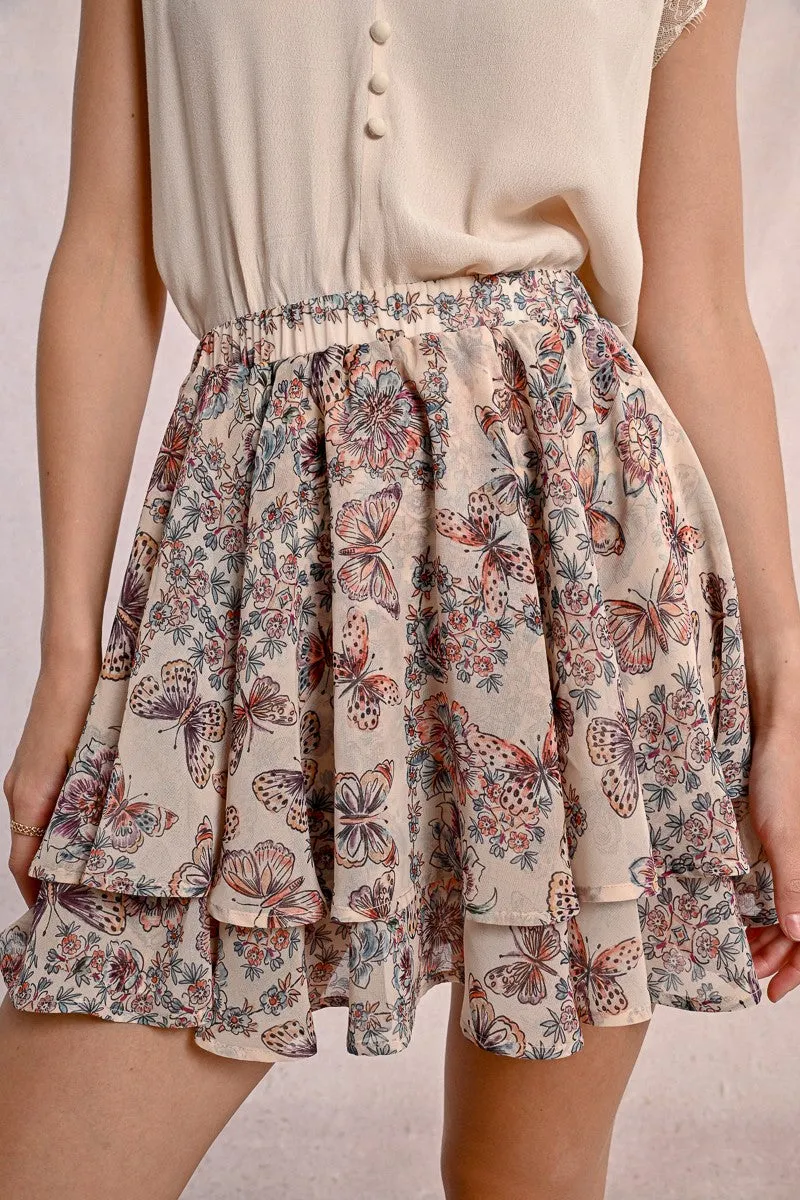 RUFFLED PRINTED MINI SKIRT