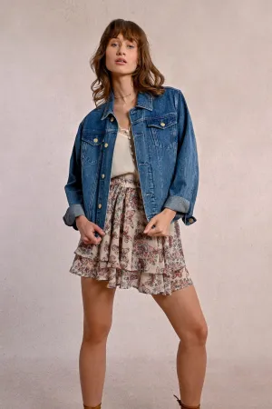 RUFFLED PRINTED MINI SKIRT