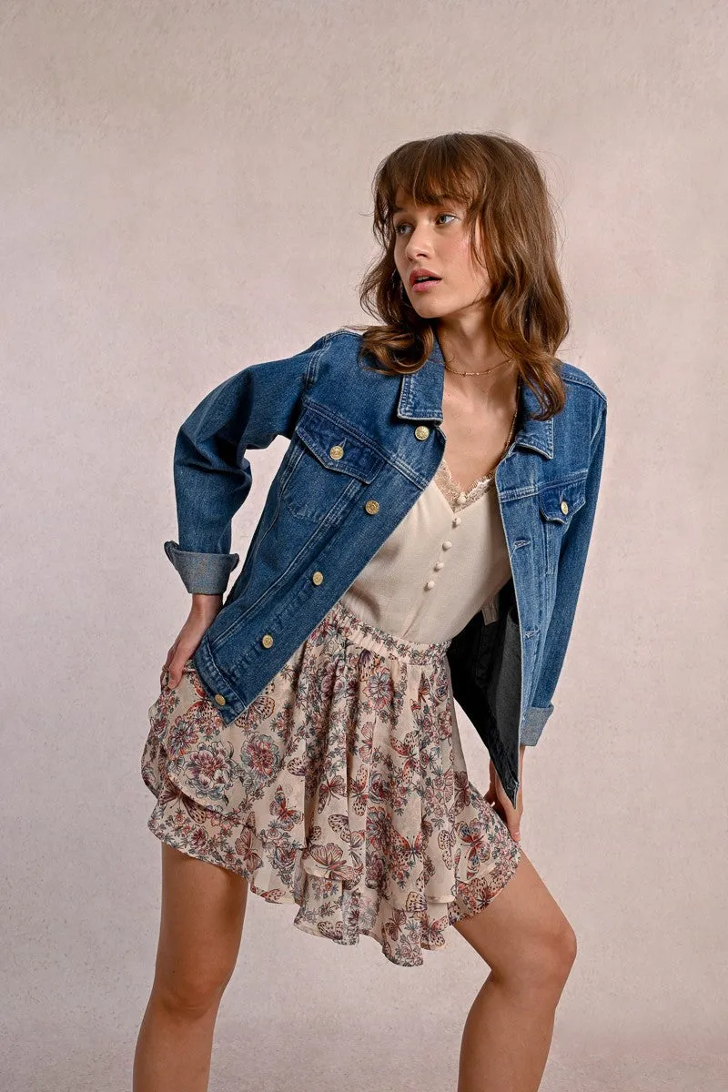 RUFFLED PRINTED MINI SKIRT