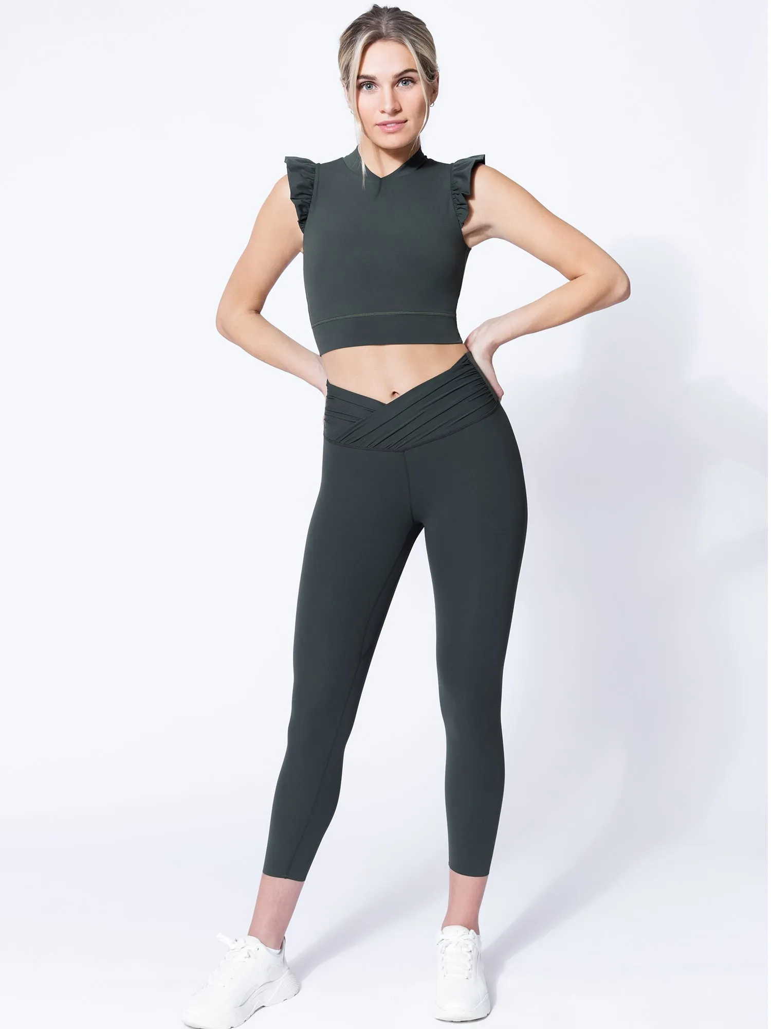 RUFFLED PURE TANK, DEEP FOREST