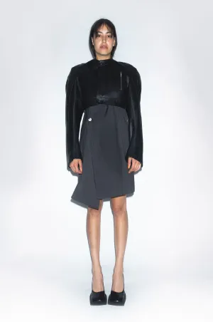 Runway Cropped Biker Leather Jacket in Black