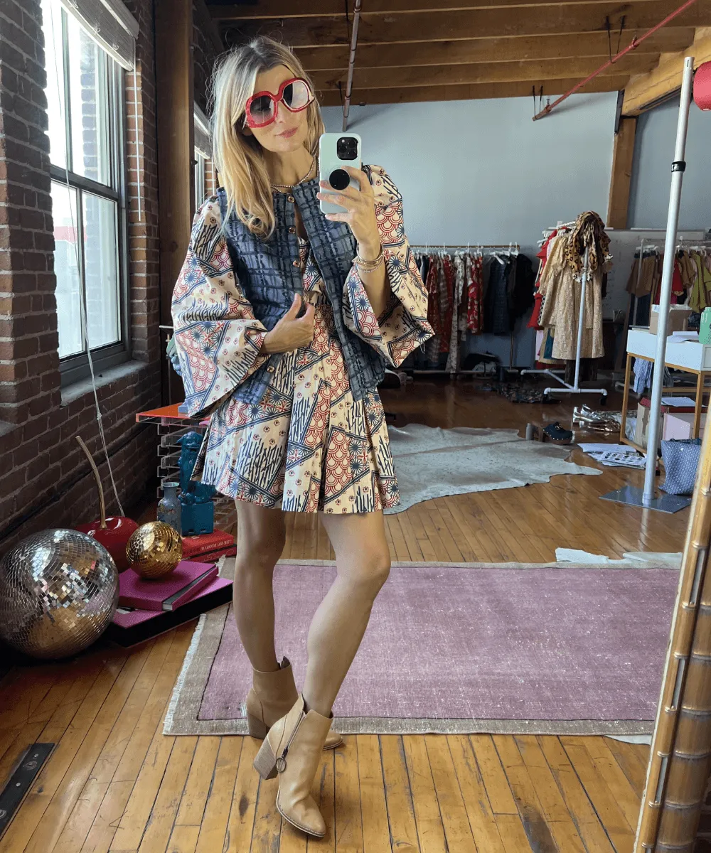 SAMPLE - Smocked MINI Skirt - Indigo Circles