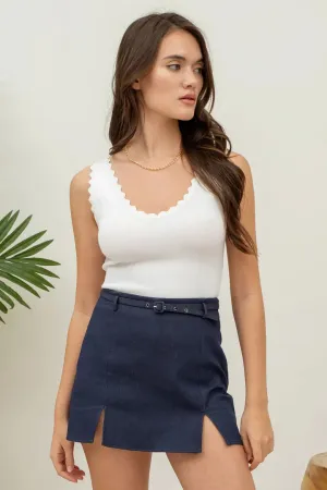 Scallop Edge Tank - White