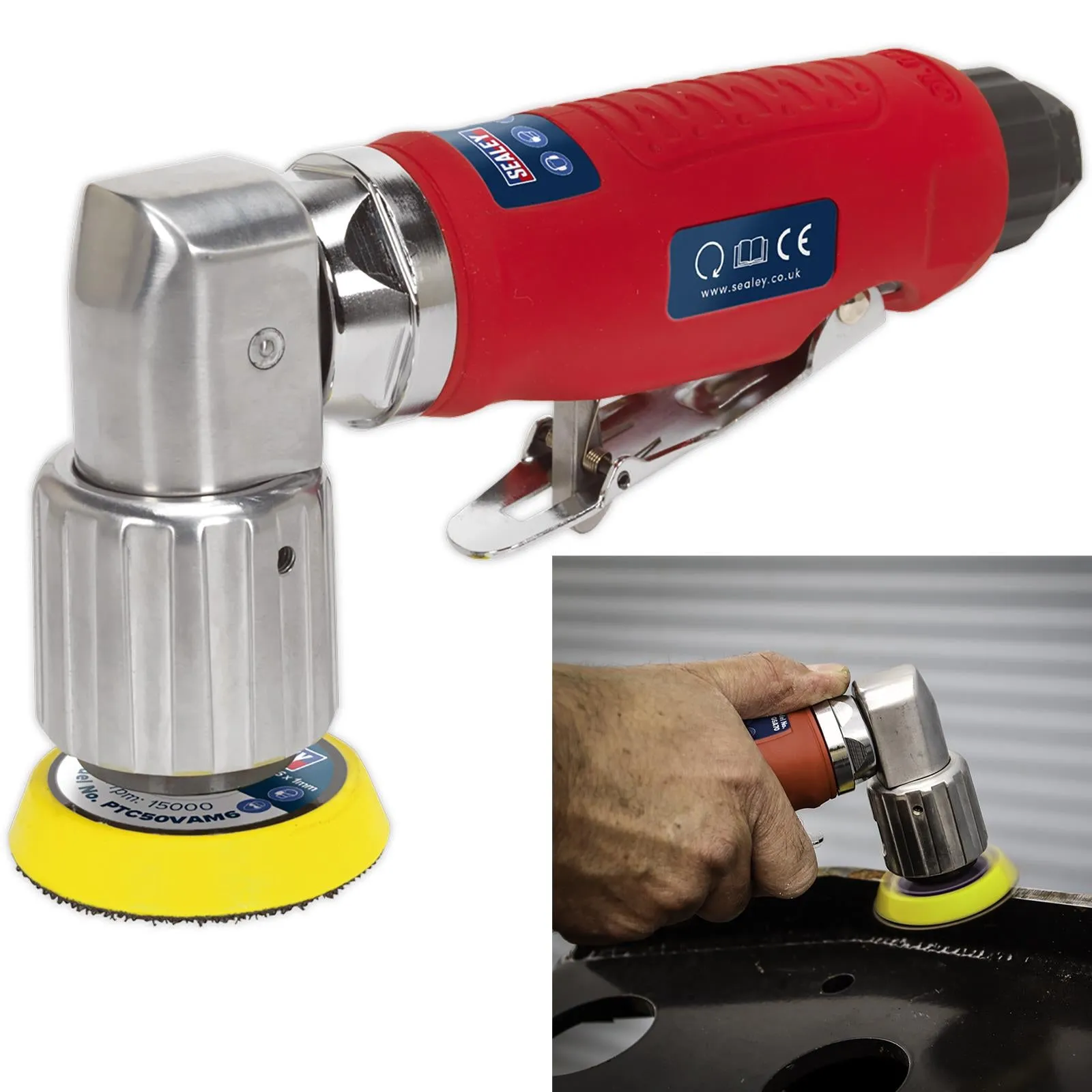 Sealey Air Orbital Sander 50mm Mini Disc Compressor Sanding Tool 1/4" BSP