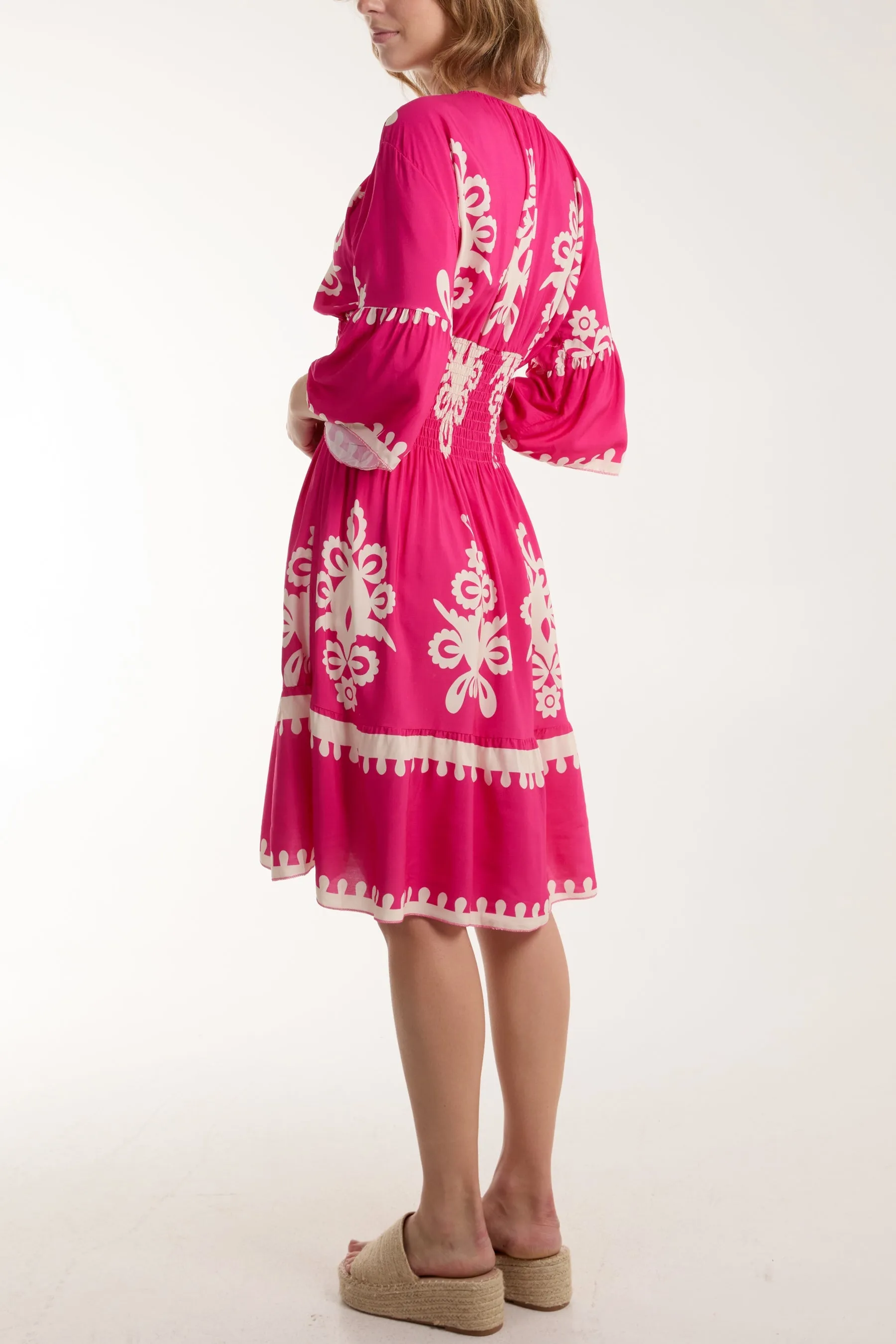 Shirred Bodice Printed Mini Dress