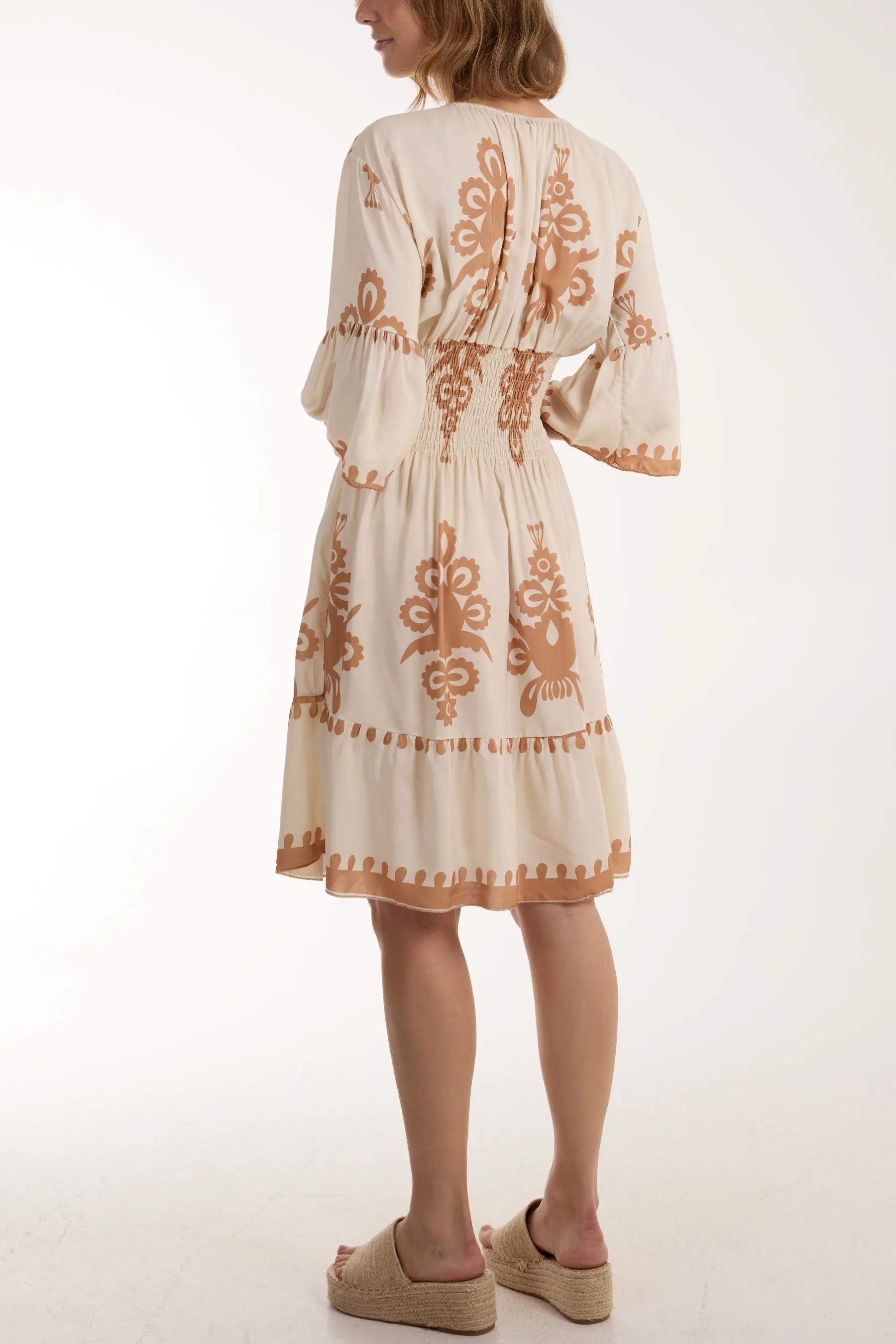 Shirred Bodice Printed Mini Dress