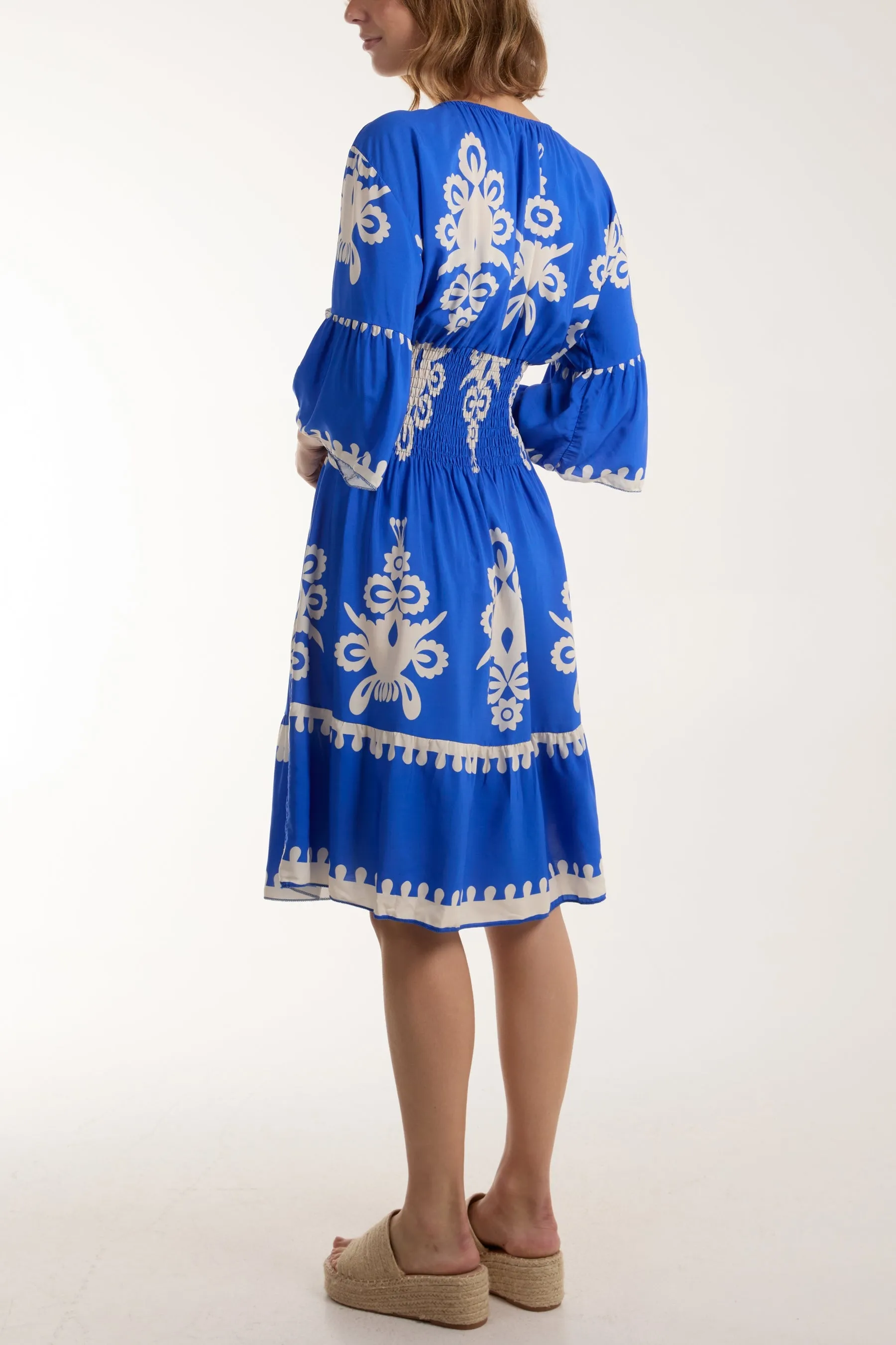 Shirred Bodice Printed Mini Dress
