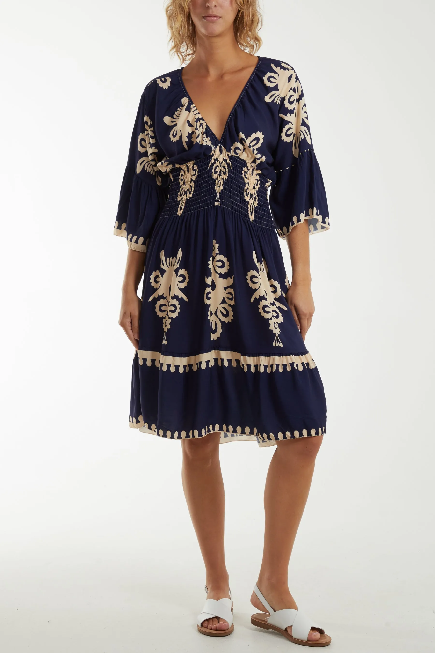 Shirred Bodice Printed Mini Dress