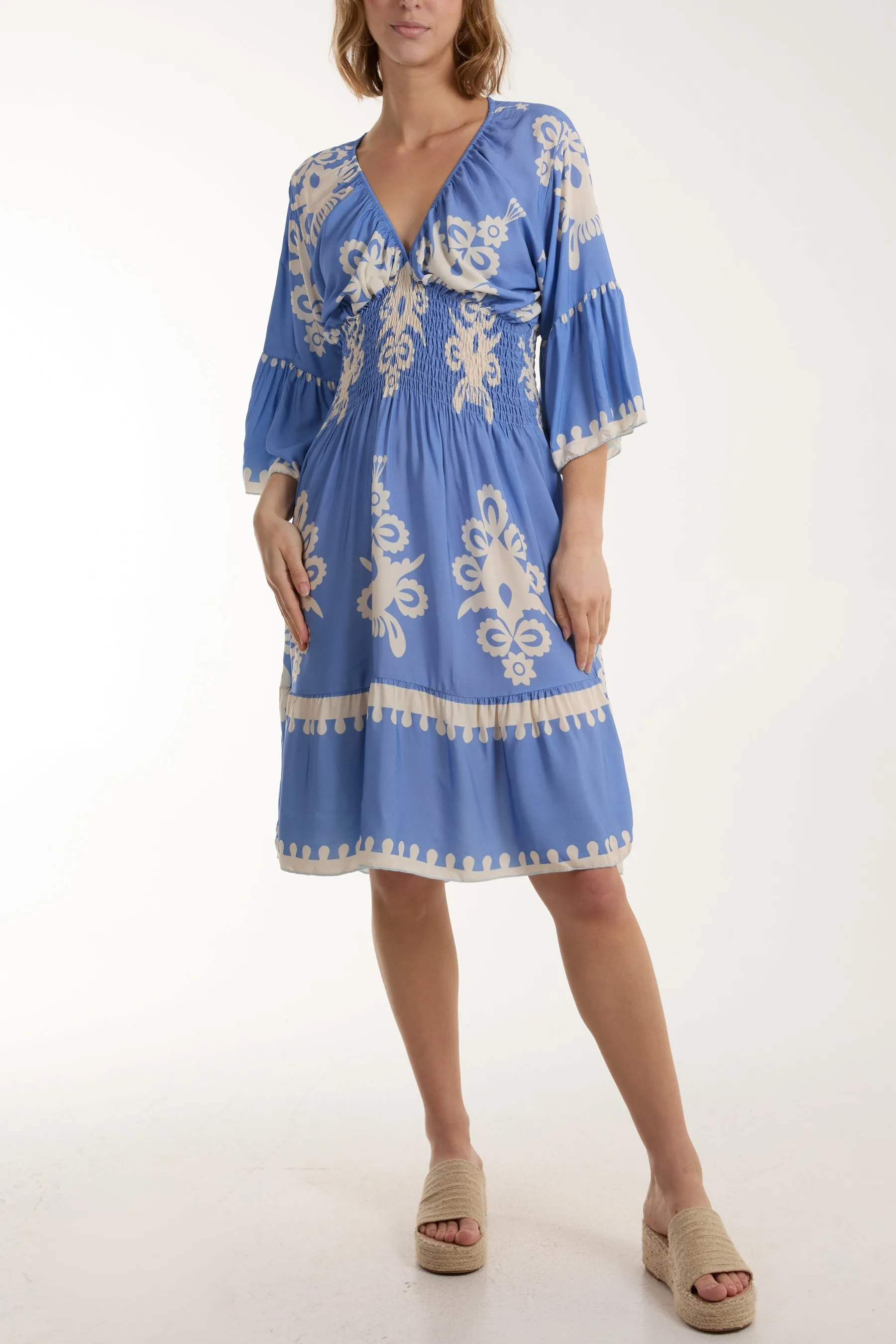 Shirred Bodice Printed Mini Dress