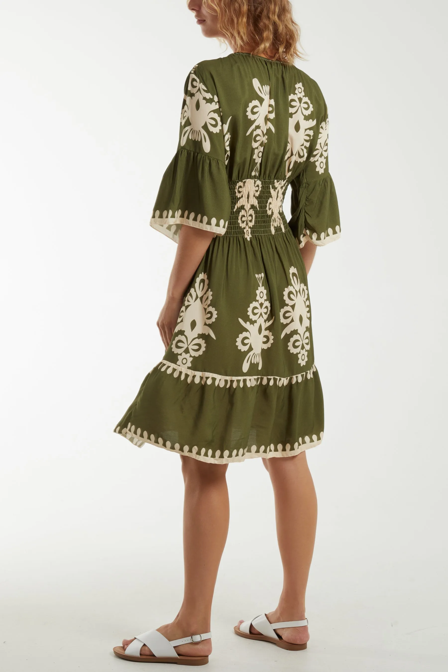 Shirred Bodice Printed Mini Dress
