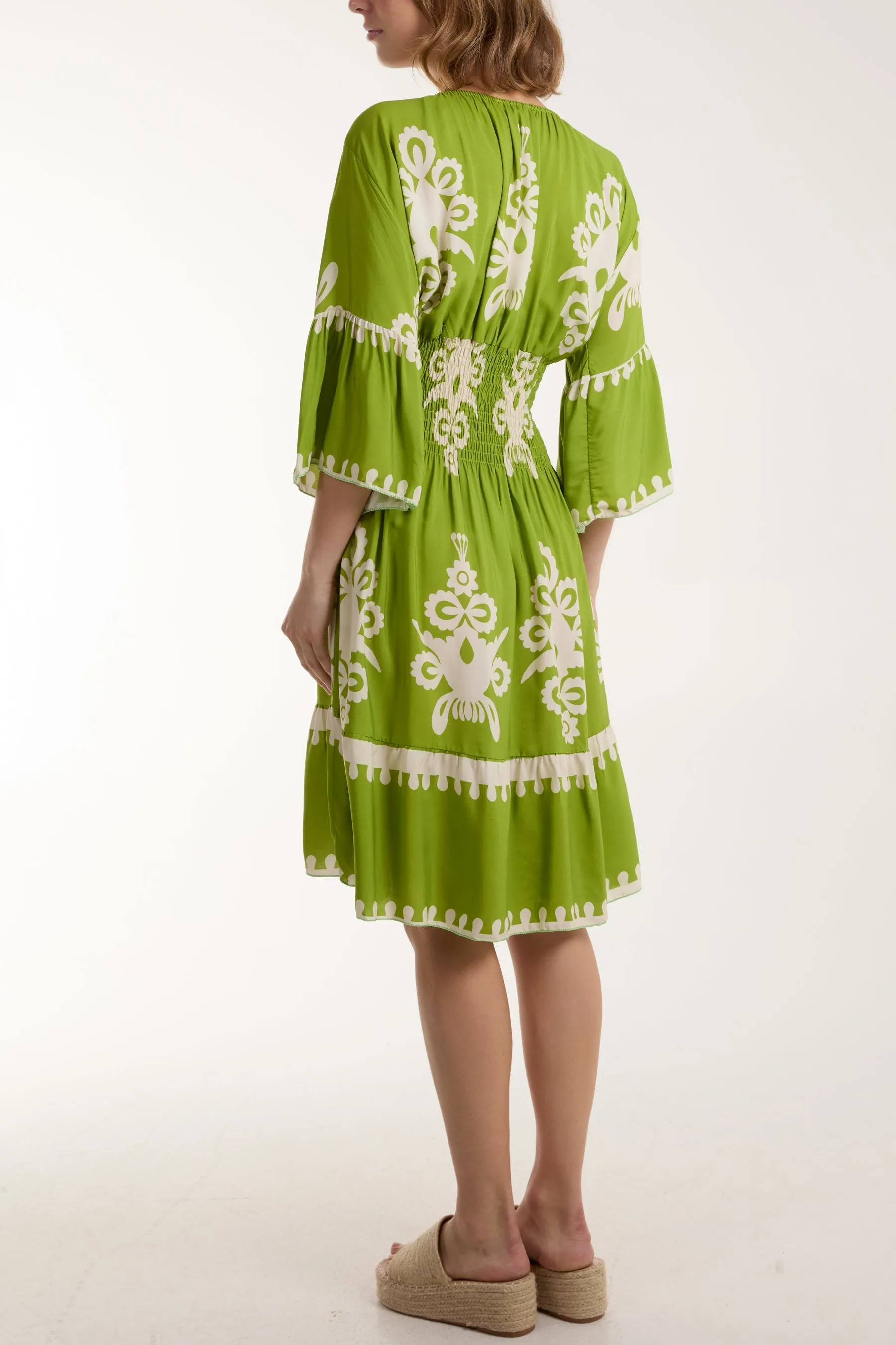 Shirred Bodice Printed Mini Dress