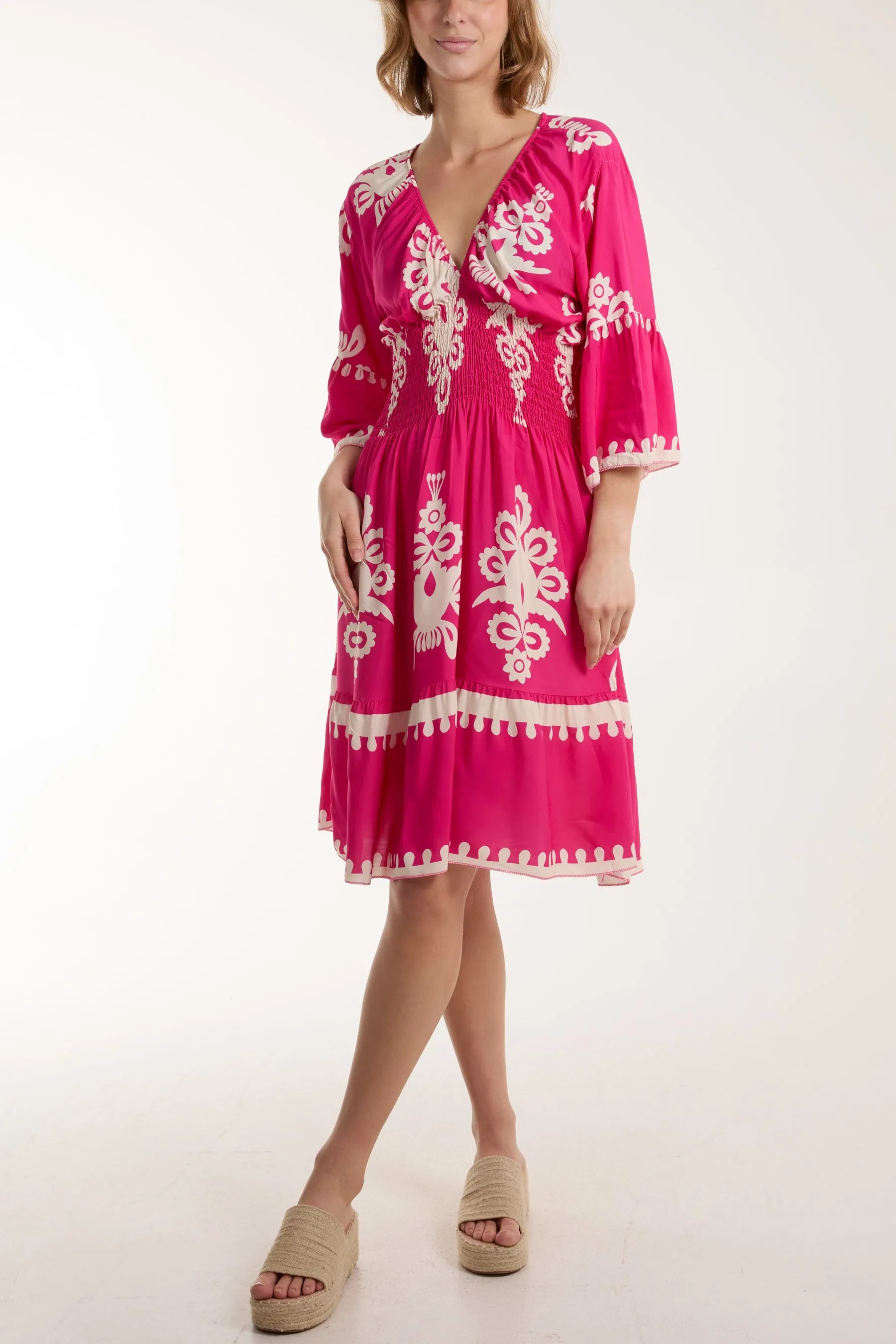 Shirred Bodice Printed Mini Dress