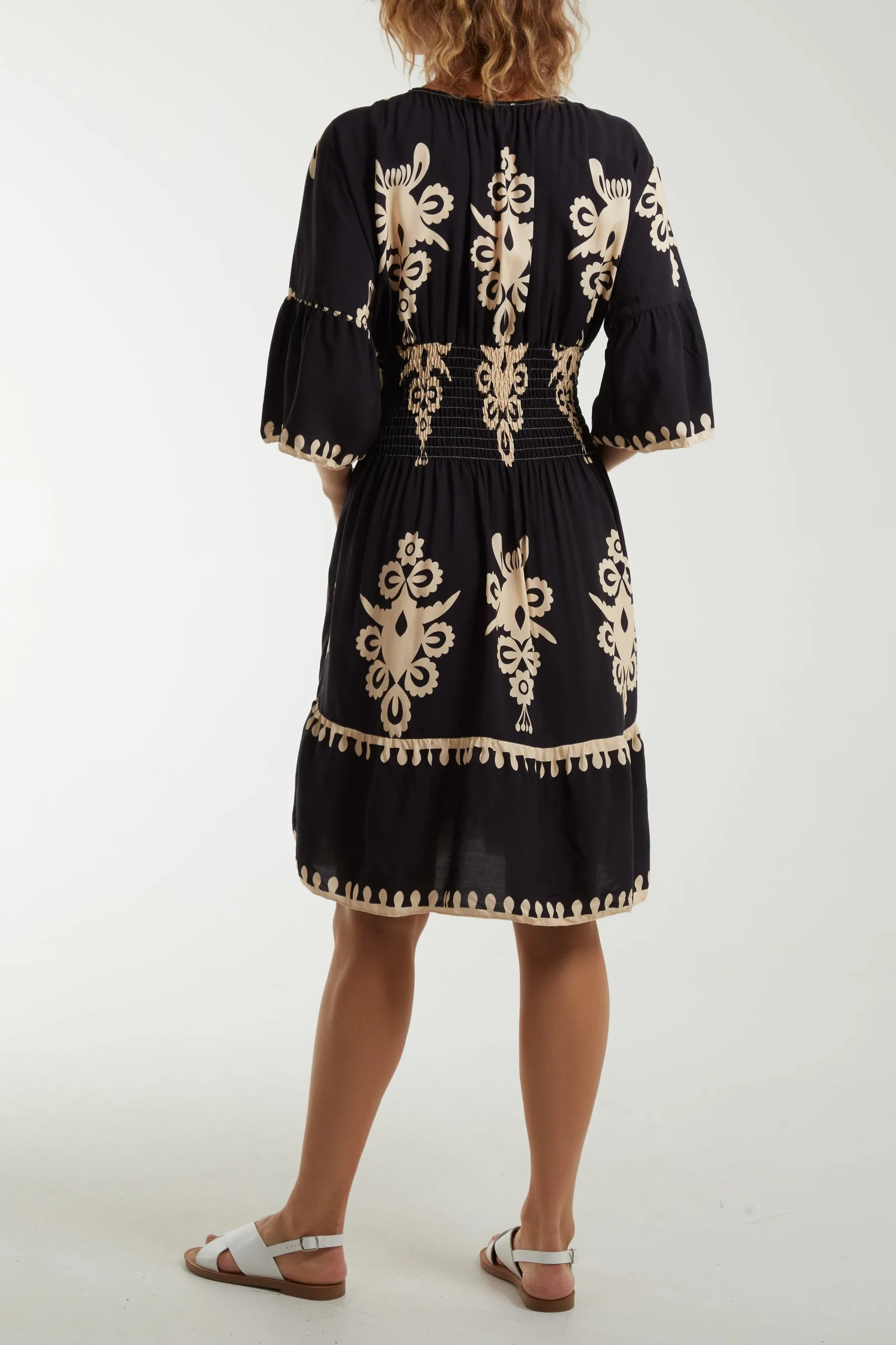 Shirred Bodice Printed Mini Dress