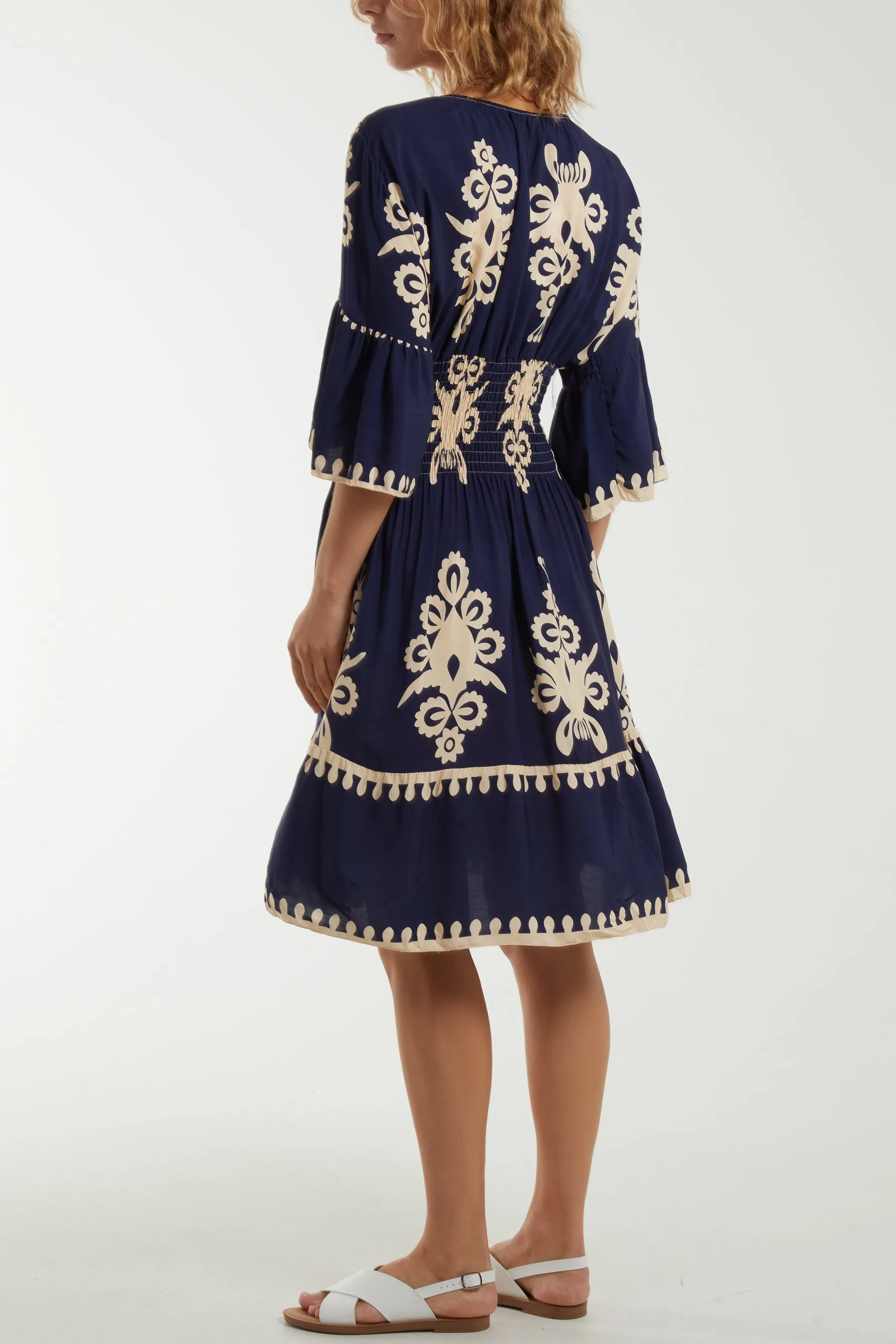 Shirred Bodice Printed Mini Dress