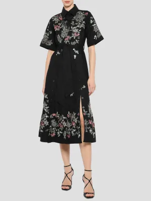 Short Sleeve Shirt Dress in Black Multi
