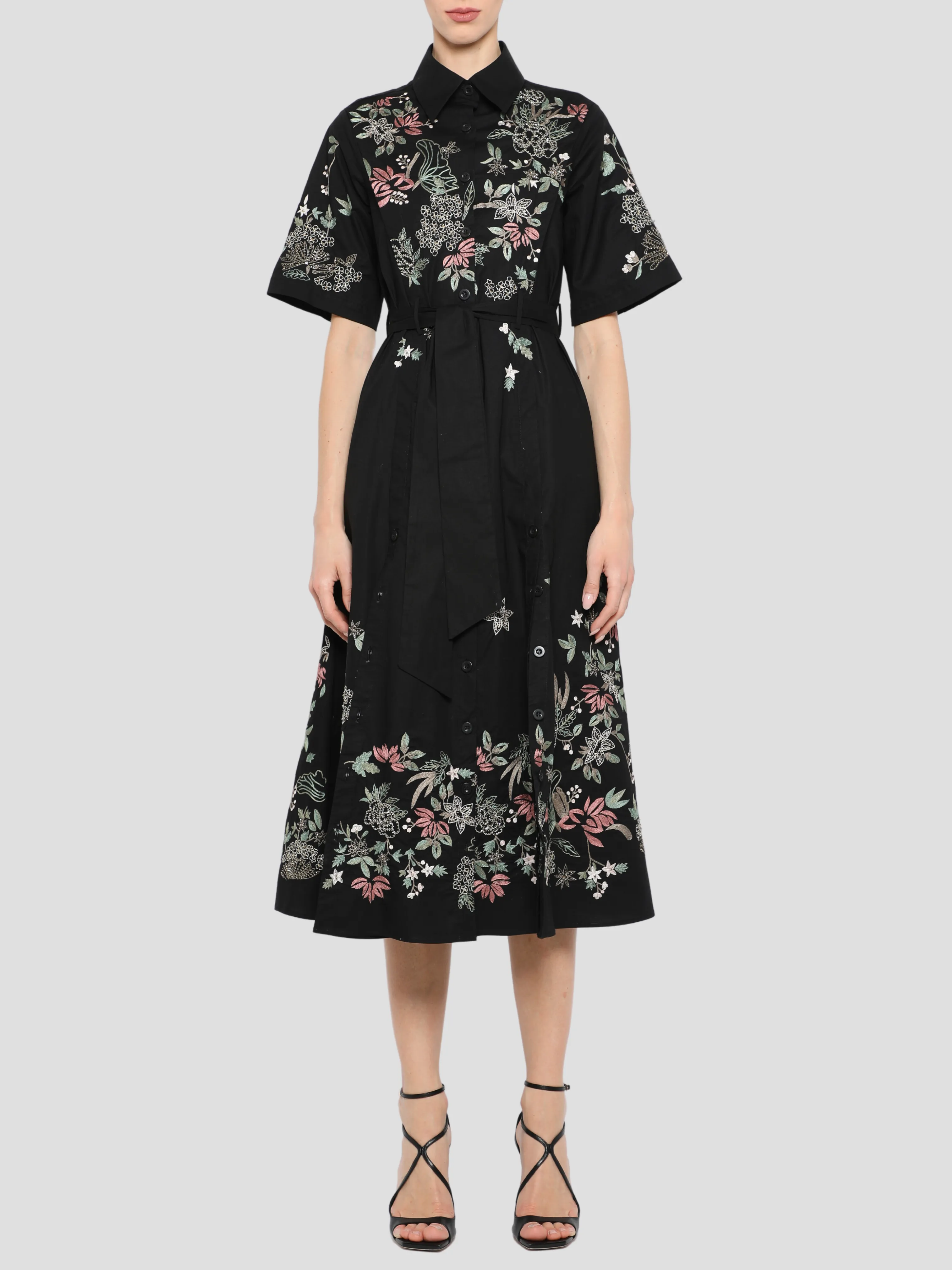 Short Sleeve Shirt Dress in Black Multi