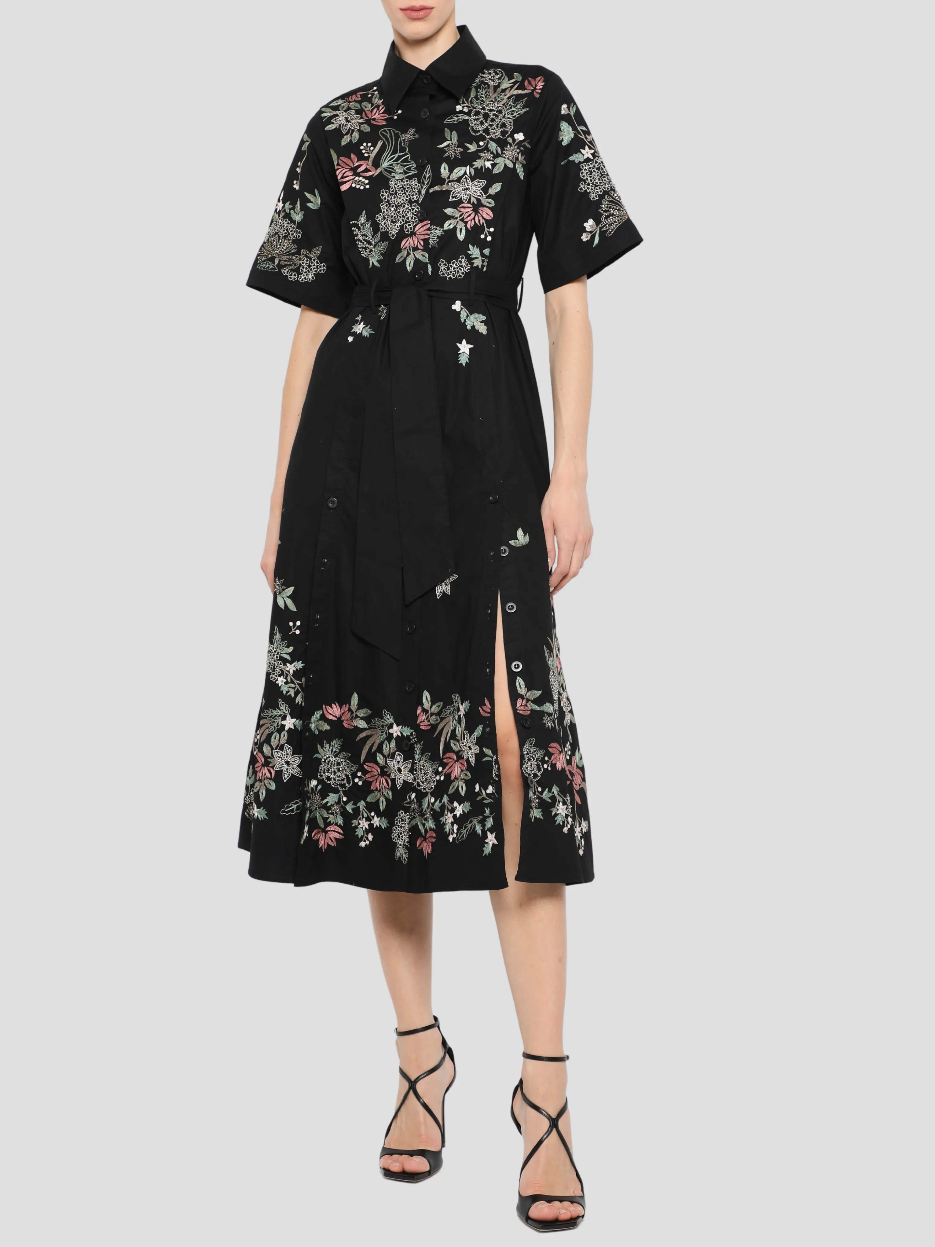Short Sleeve Shirt Dress in Black Multi