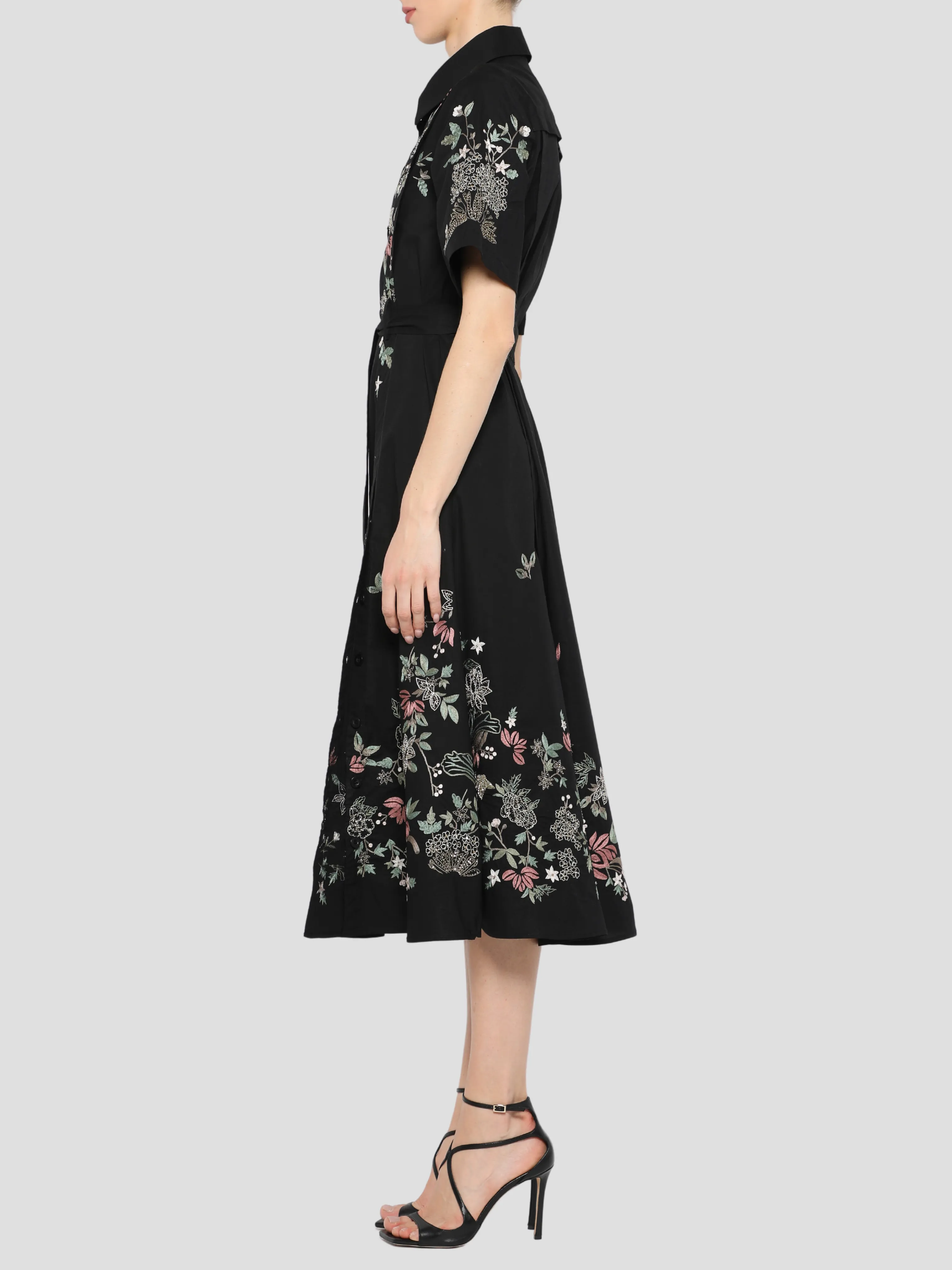 Short Sleeve Shirt Dress in Black Multi