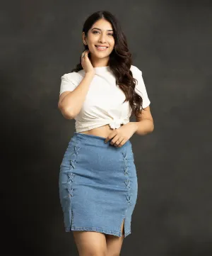 Side Looped Mini Shift Denim Skirt