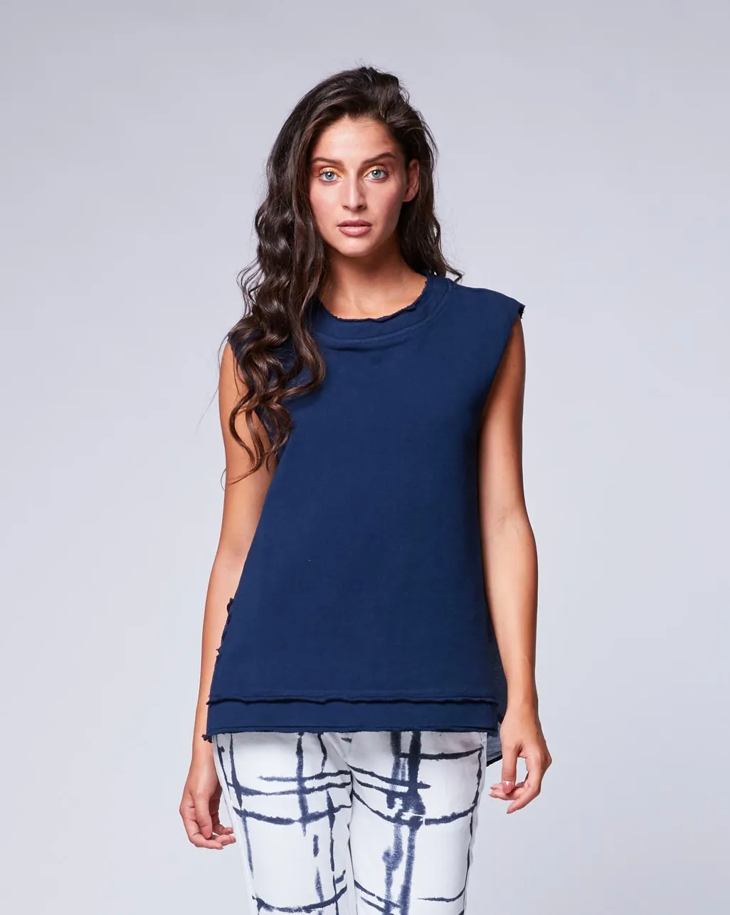 Silk Blend Raw Seam Crewneck Tank