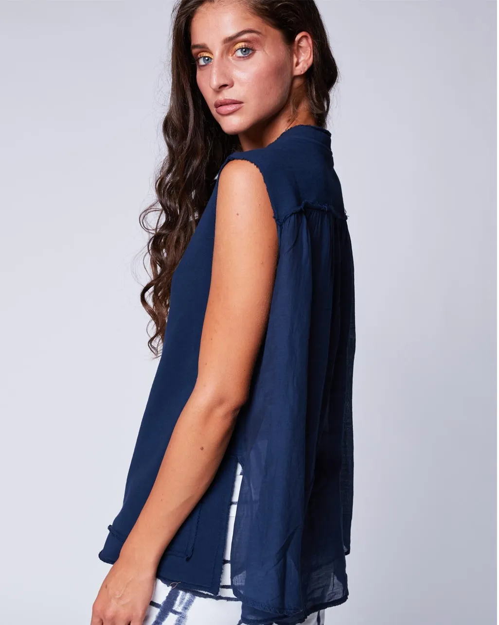 Silk Blend Raw Seam Crewneck Tank