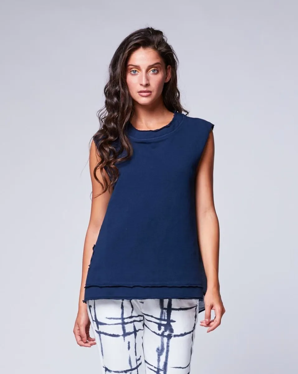 Silk Blend Raw Seam Crewneck Tank